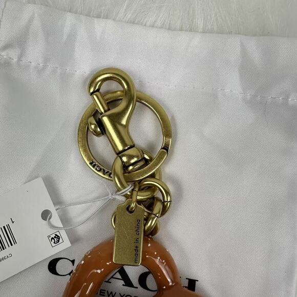 Coach Small Pretzel Bag Charm Keychain In Brass Brown CY398 NWT - Picture 6 of 6